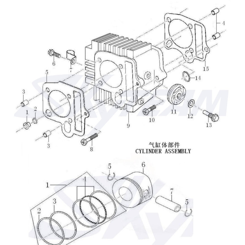 Cylinder & Piston Assy SKYTEAM Skymax DAX 125 ST125-6 E4