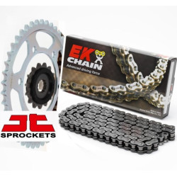 Kit chaîne JT + EK Chain 525 SRX2 (joints QX-Ring) à riveter - Yamaha MT-07 - Couleur Acier
