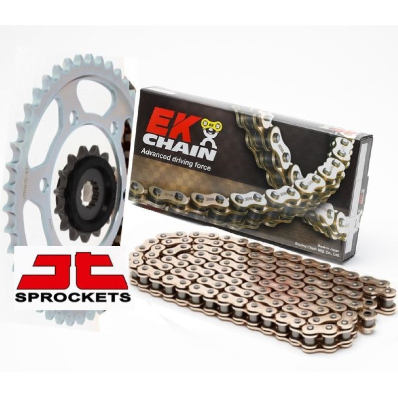 Kit chaîne JT + EK Chain 525 SRX2 (joints QX-Ring) à riveter - Yamaha MT-07 - Couleur Or