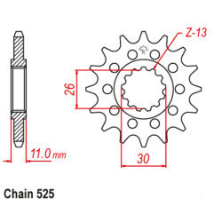 Kit de Cadena JT + EK Chain 525 SRX2 (Retenes QX-Ring Remache) - Yamaha MT-07