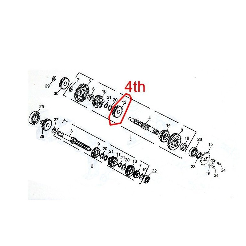 Engranaje 4a Eje Secundario (28T)  244FMI Bicilindrico (Jinlun JL125-11)