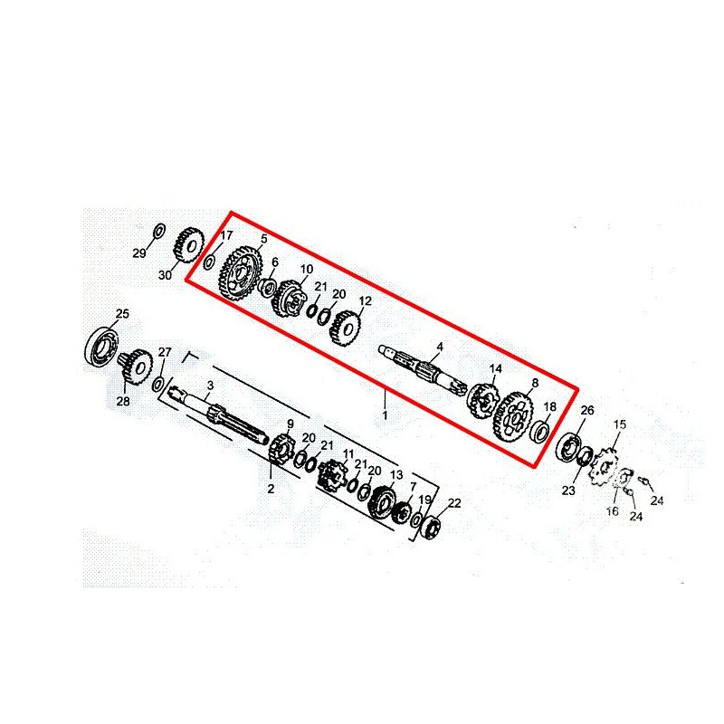 Eje Secundario Conjunto (VR25) Motor CB223 (166FMM LONCIN) Skyteam V-Raptor 250 - ST250